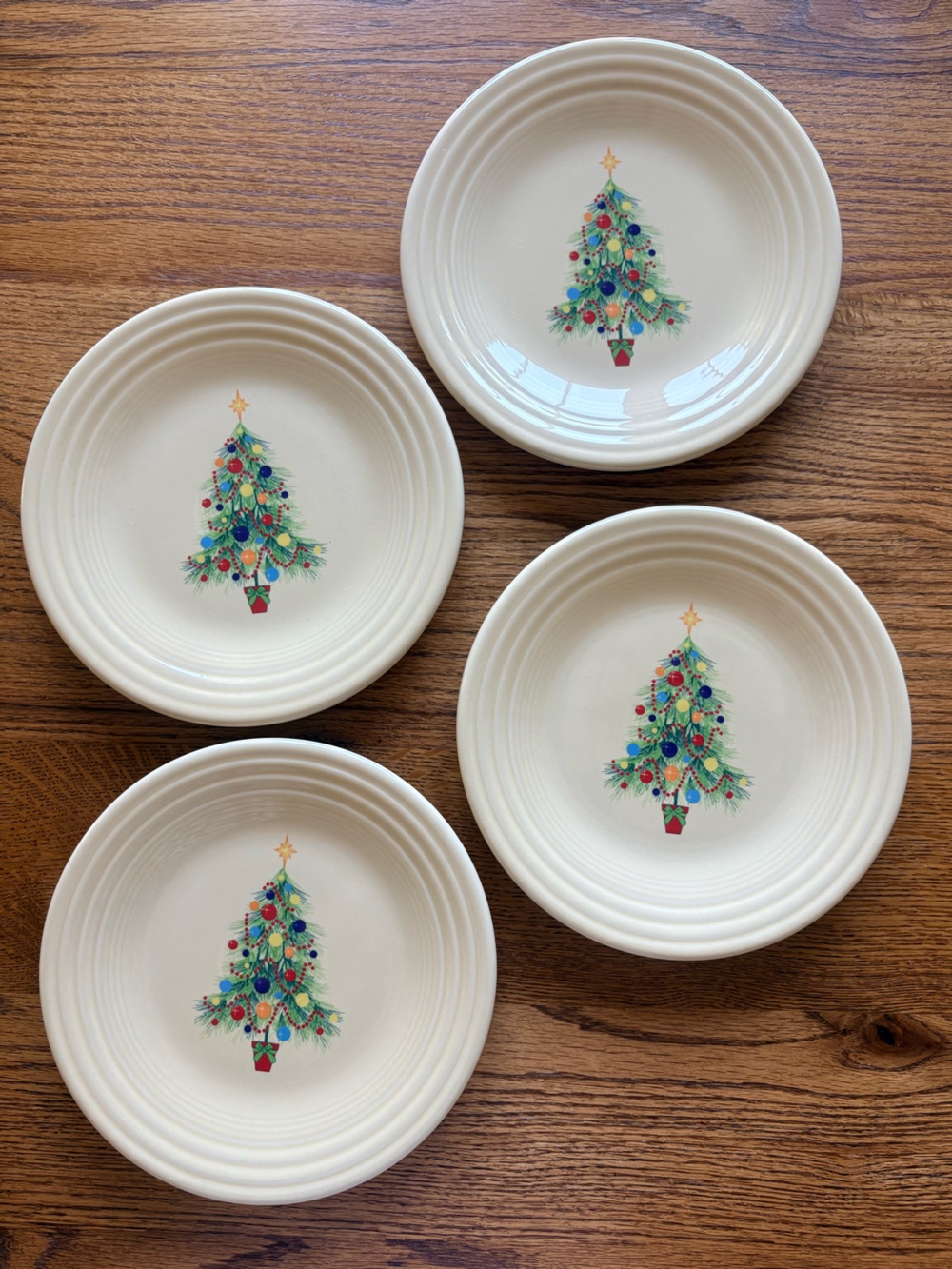 Fiesta- Homer Laughlin butter yellow set of 4- Salad Plates w/ Christmas tree
